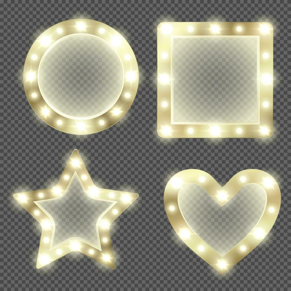 Makeup mirror in gold frame with light bulbs vector