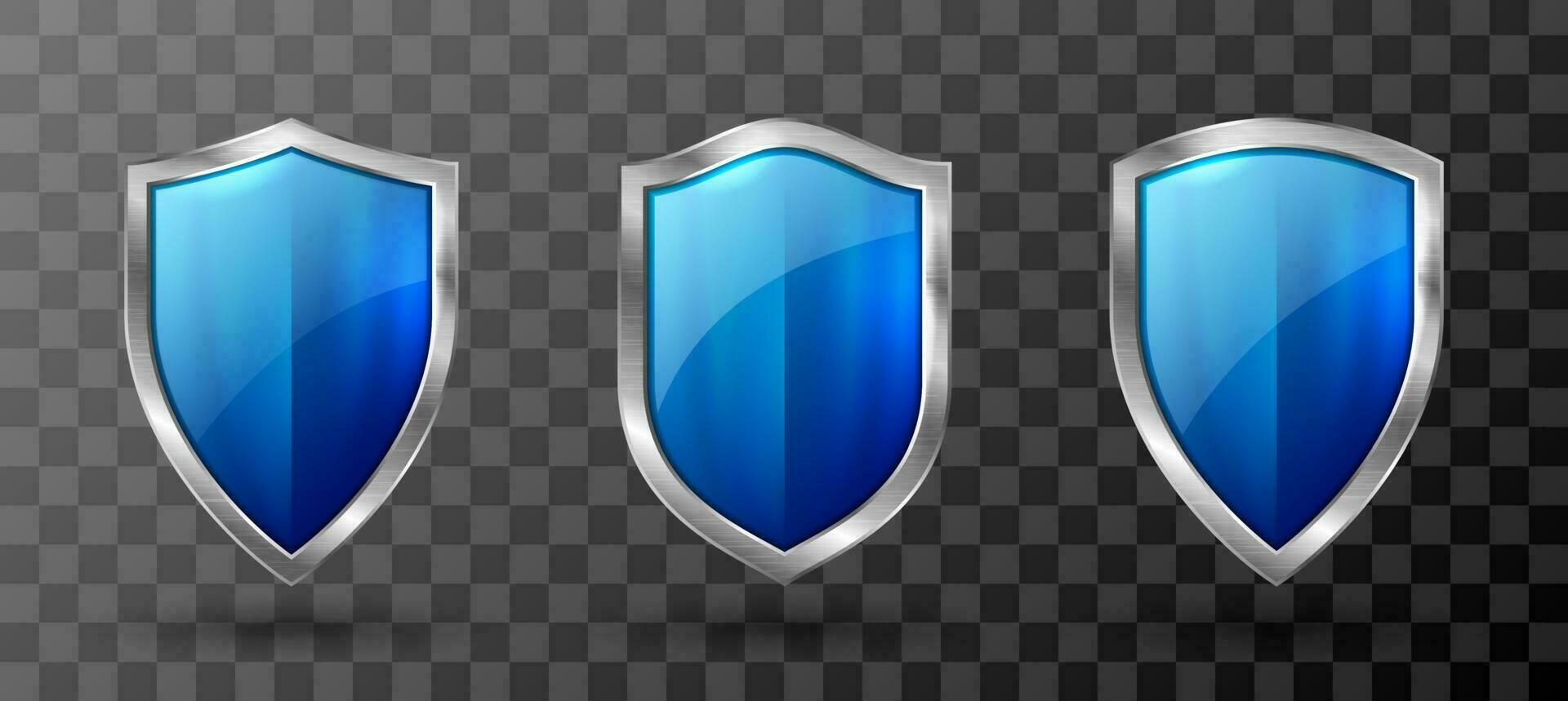 Blue acrylic shield metal frame realistic trophy vector