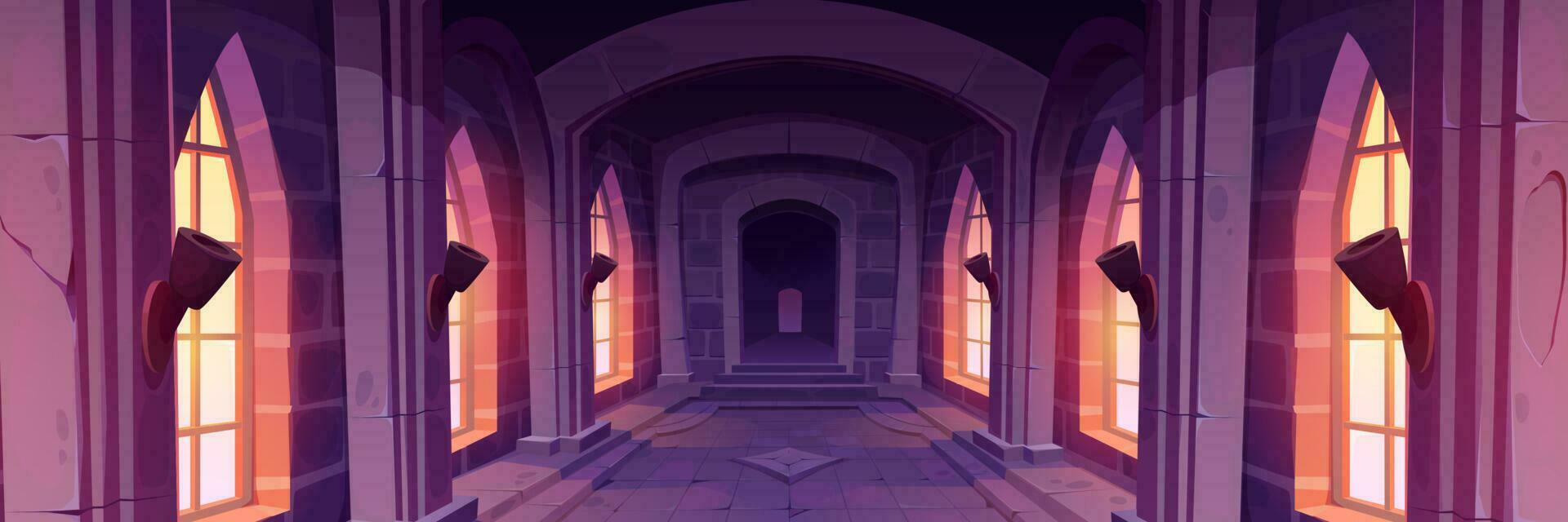 Ancient palace or castle corridor interior vector