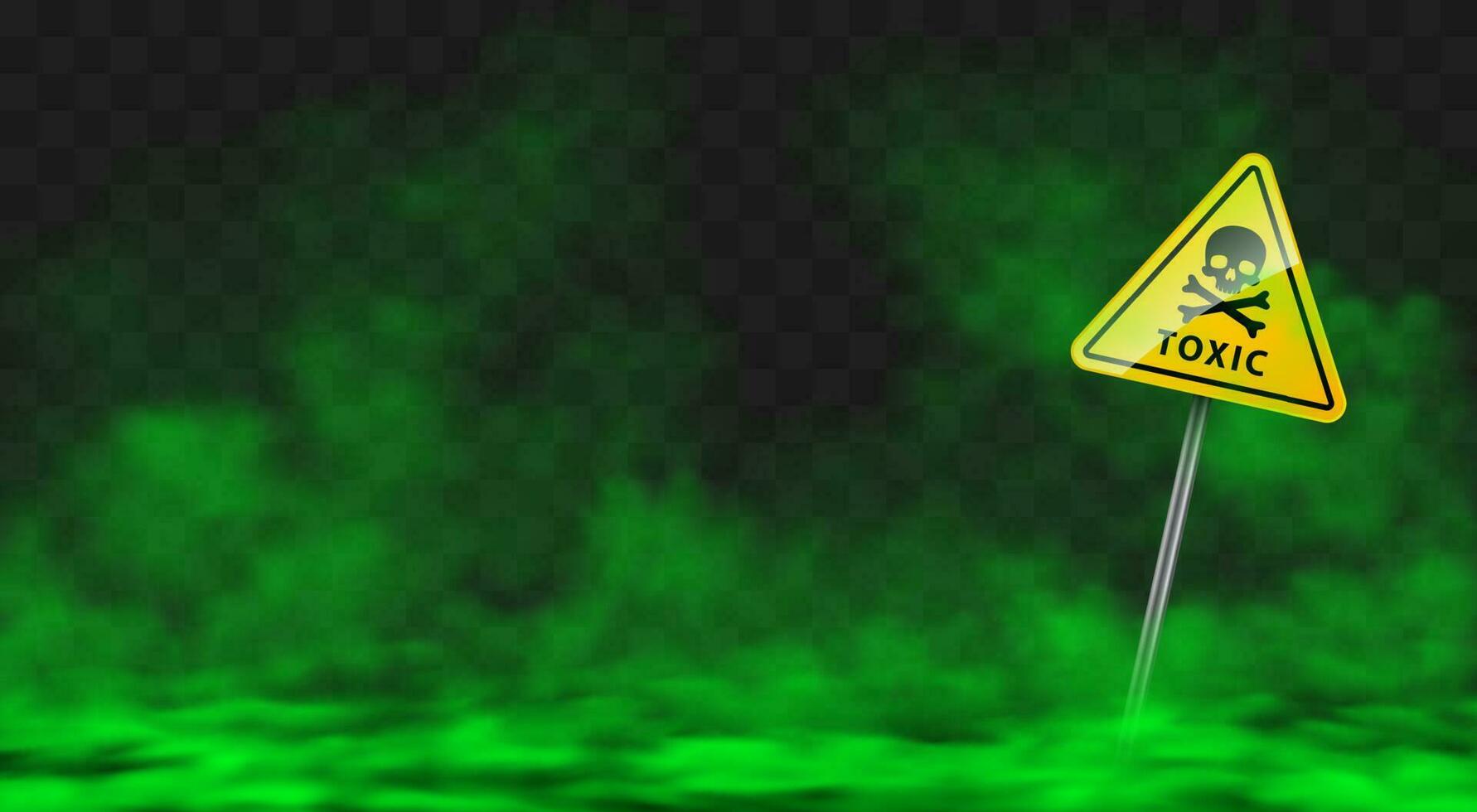 Warning sign in toxic green smoke or fog clouds vector