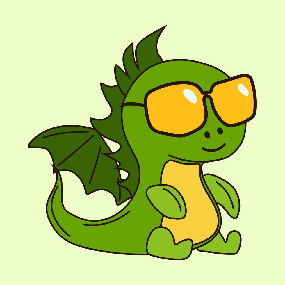 A cartoon of a green dragon dinosaur sticker emoticon for site, info graphics, video, animation, websites, mail, newsletters, reports, comic vector