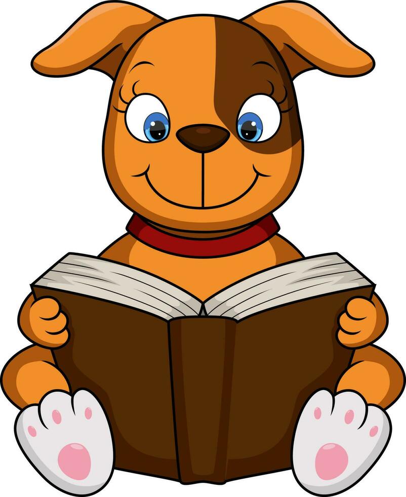 Cute dog cartoon reading a book vector