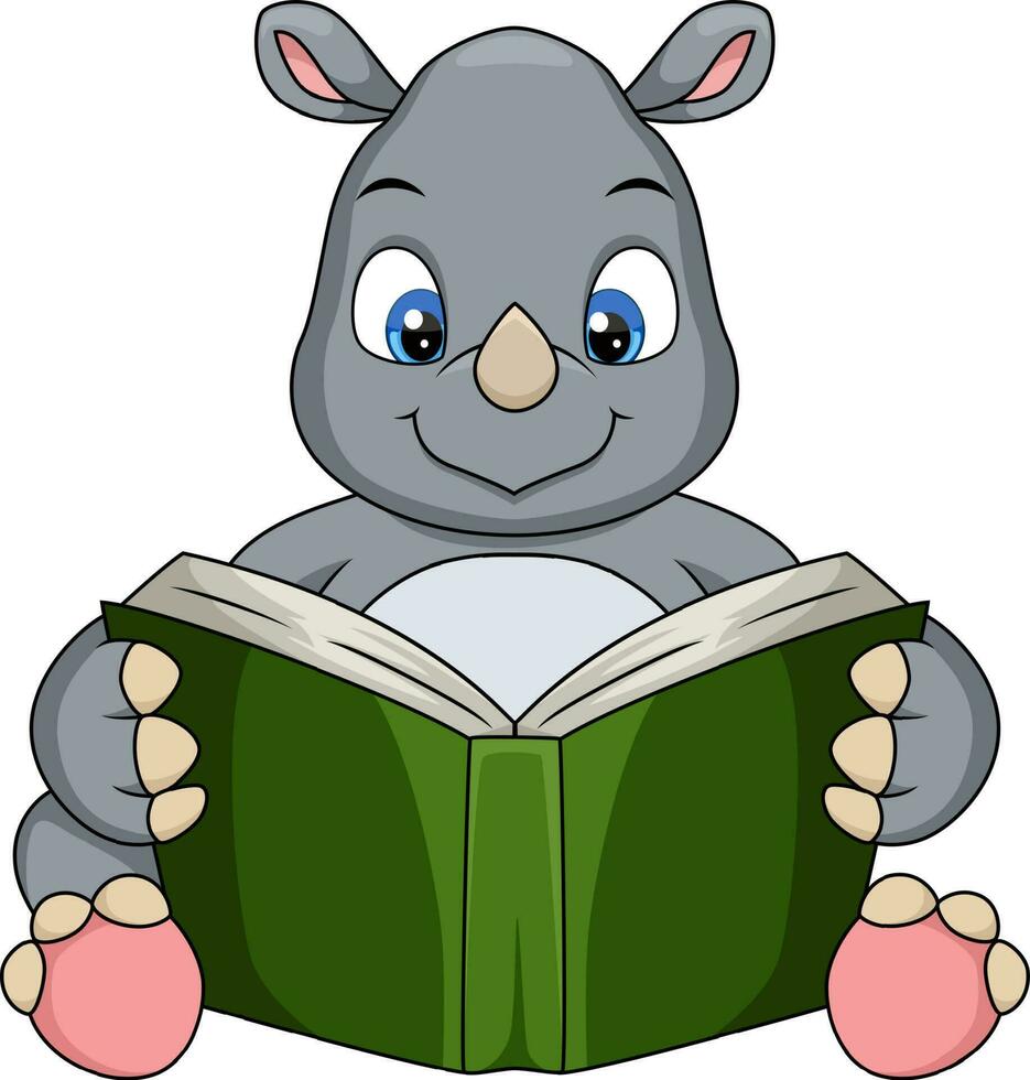 linda rinoceronte dibujos animados leyendo un libro vector