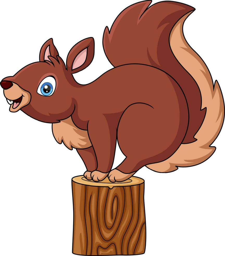 Cute squirrel cartoon on tree stump vector