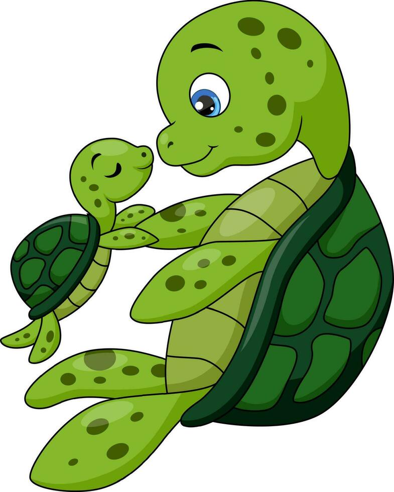 Cute mother and baby turtle cartoon vector