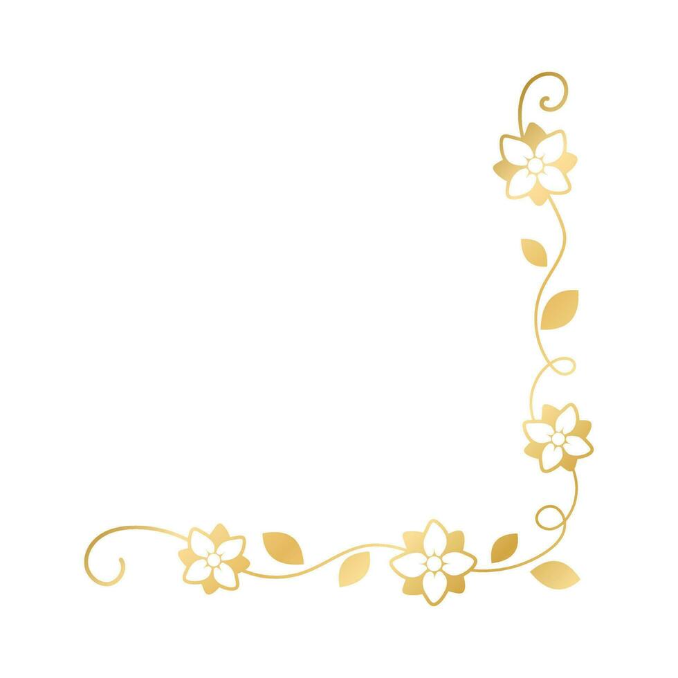 Spring gold floral corner borders. Flower page decoration doodle vector illustration.