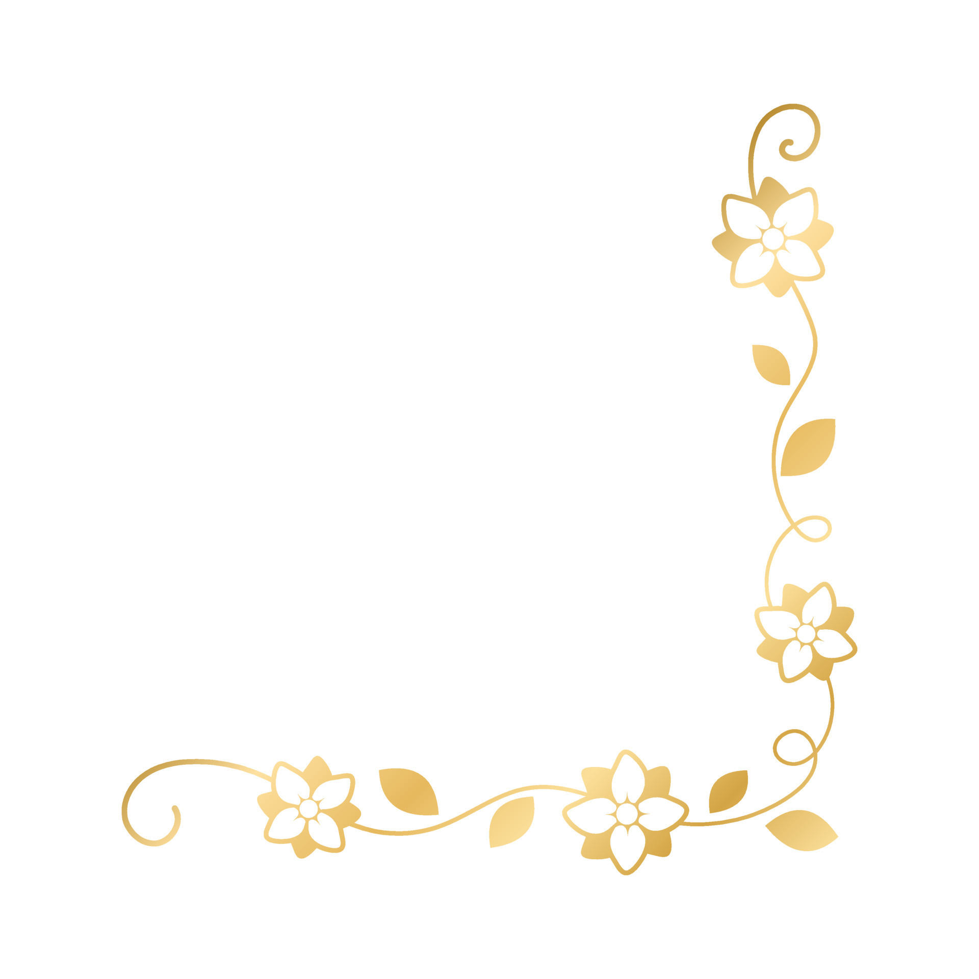 Spring gold floral corner borders. Flower page decoration doodle vector