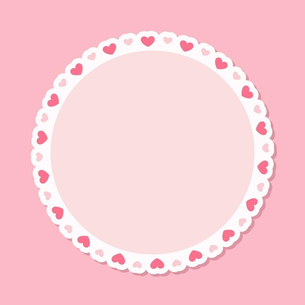 Circle scalloped frame with hearts, Pastel Cute Valentines Frame Border vector
