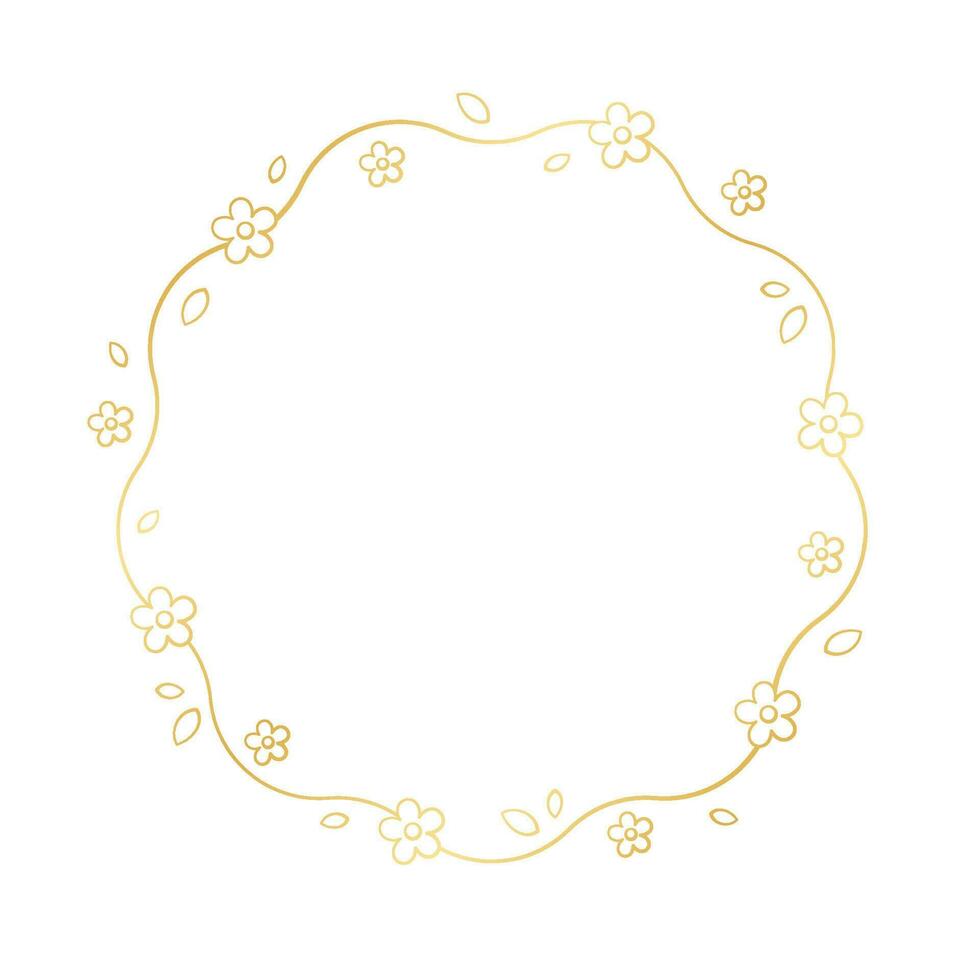 oro redondo floral marco contorno garabatear. primavera botánico circulo frontera plantilla, florecer diseño elemento para boda, saludo tarjeta. vector