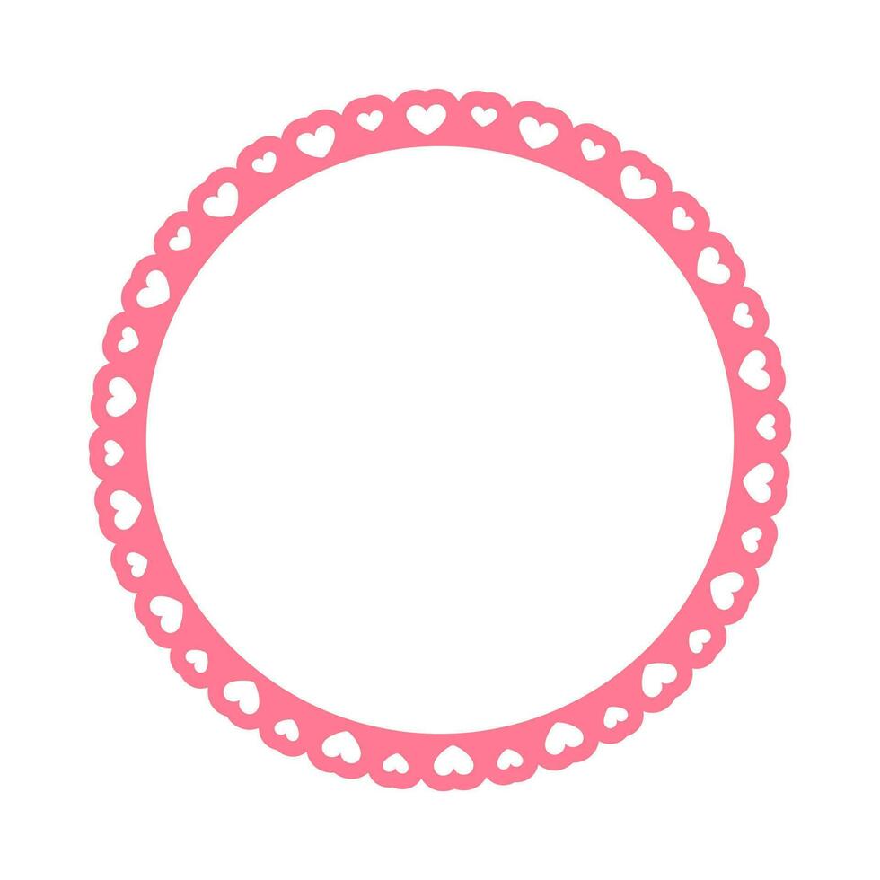 Round scalloped frame with hearts pattern, Pastel Cute Valentines Frame Border vector