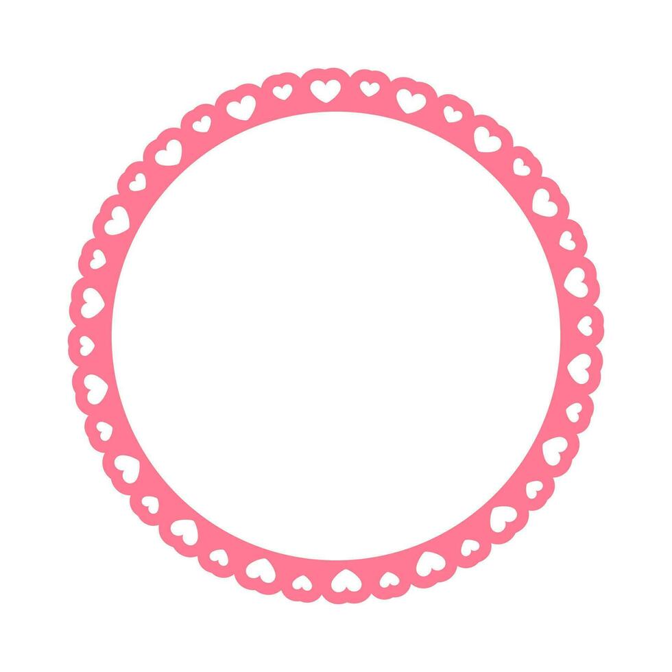 Round scalloped frame with hearts pattern, Pastel Cute Valentines Frame Border vector