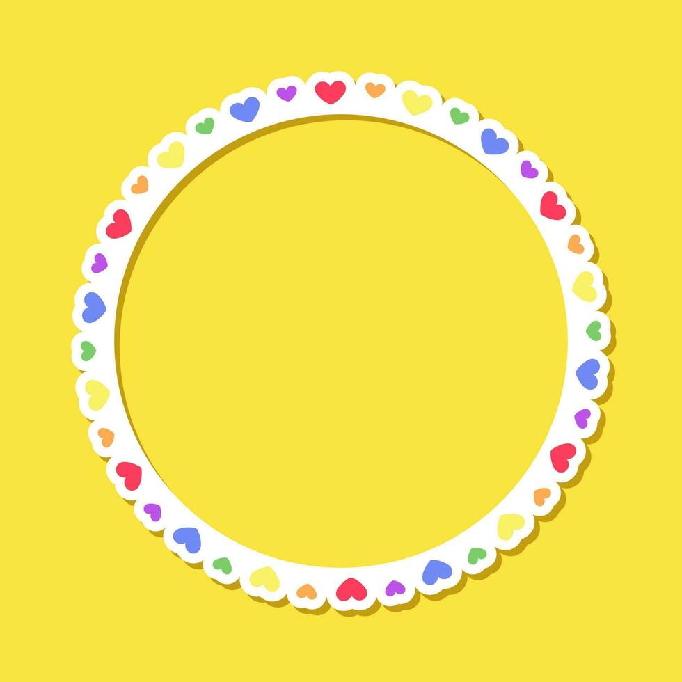 Round heart rainbow frame. Border template with copy space. Pride month flag concept. Vector flat illustration.