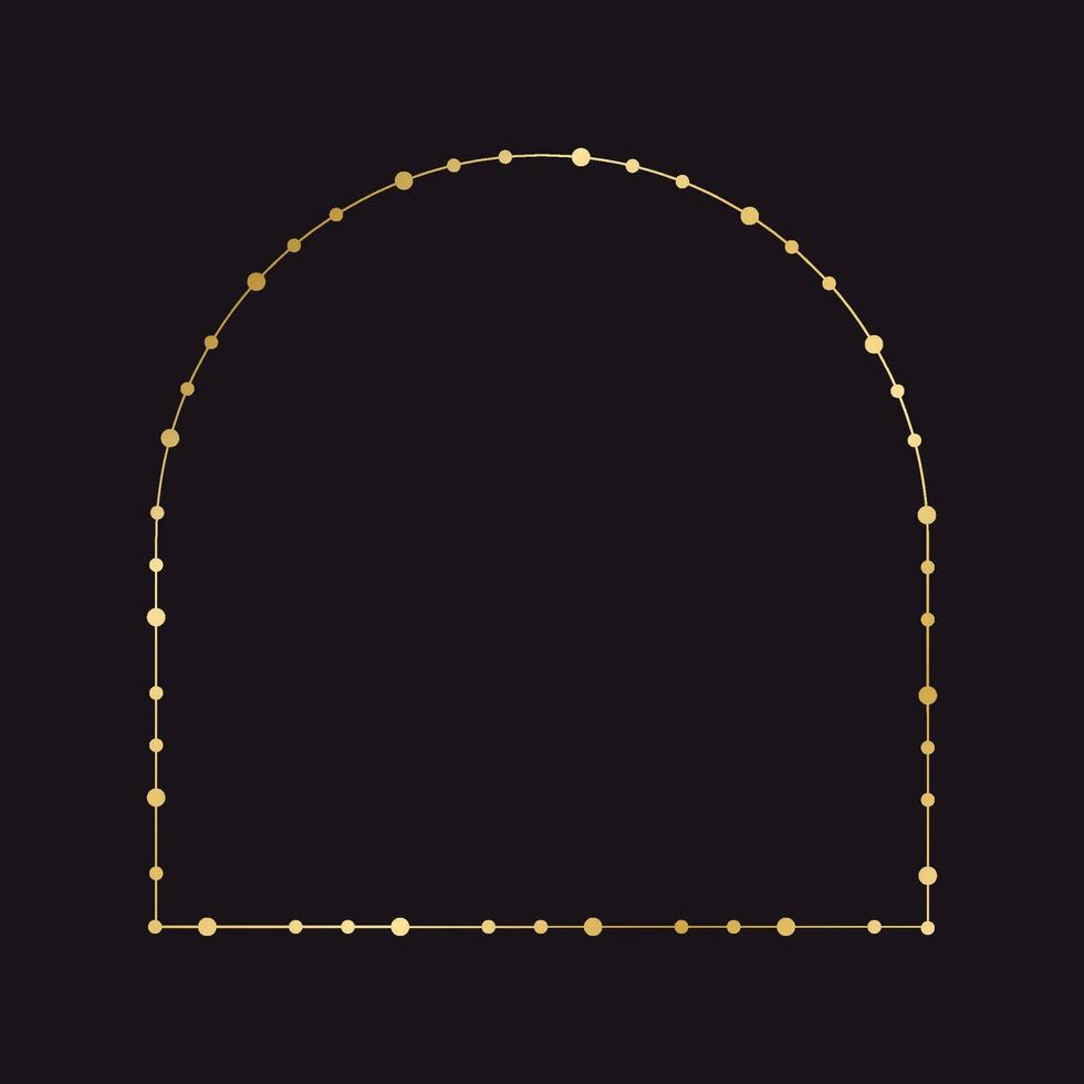Abstract geometric arch frame with golden dots pattern. Gold Christmas Fairy Lights Frame Border. vector