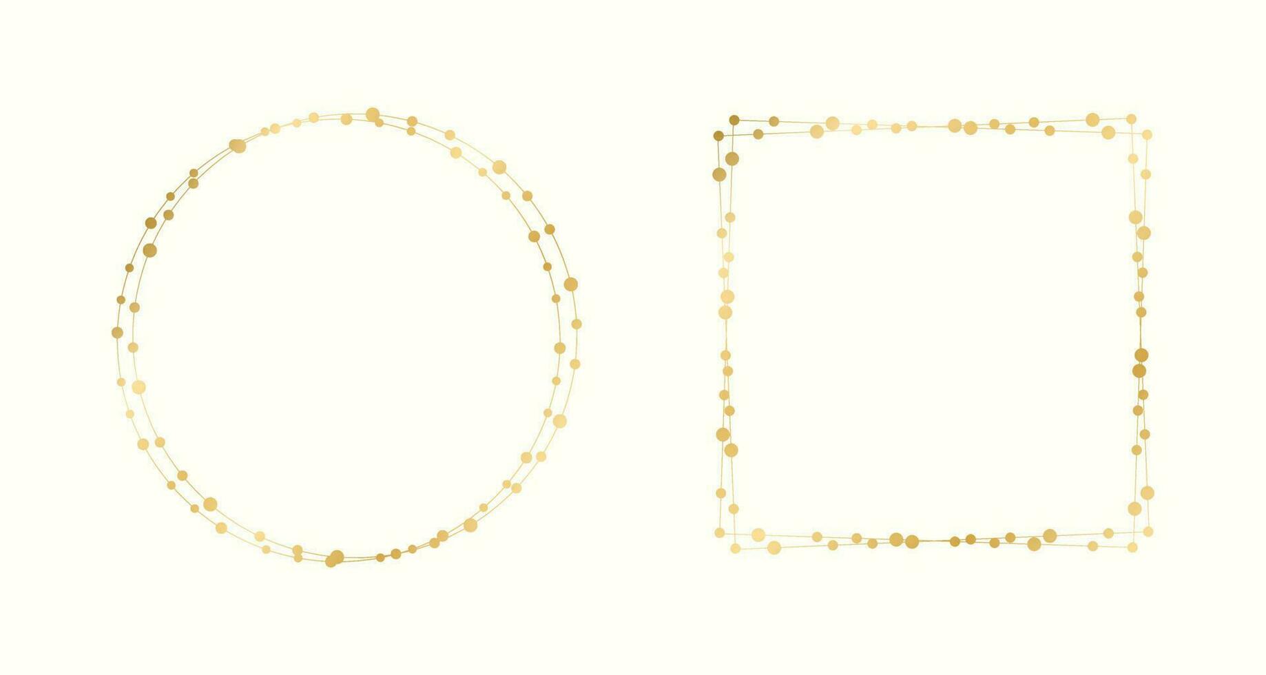 Gold Christmas Fairy Lights Frame Border Set. Abstract geometric golden dots circle frame collection. vector