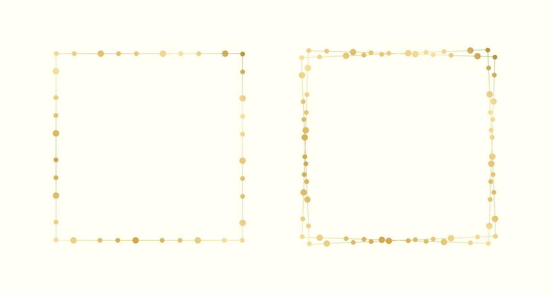 Gold Square Christmas Fairy Lights Frame Border Set. Abstract golden dots pattern frames collection. vector