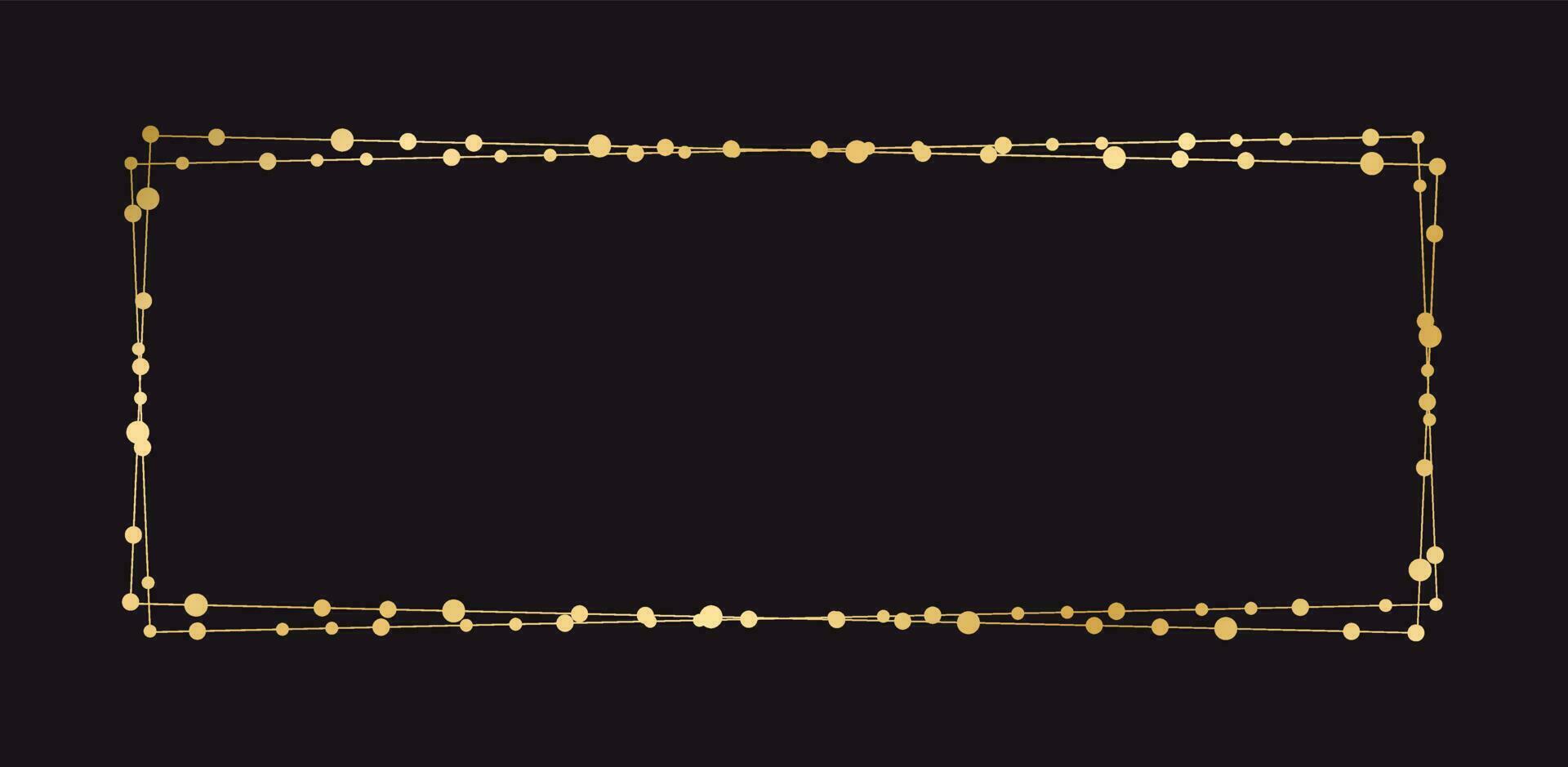 Gold Rectangle Christmas Fairy Lights Frame Border. Abstract golden dots circle pattern frame. vector