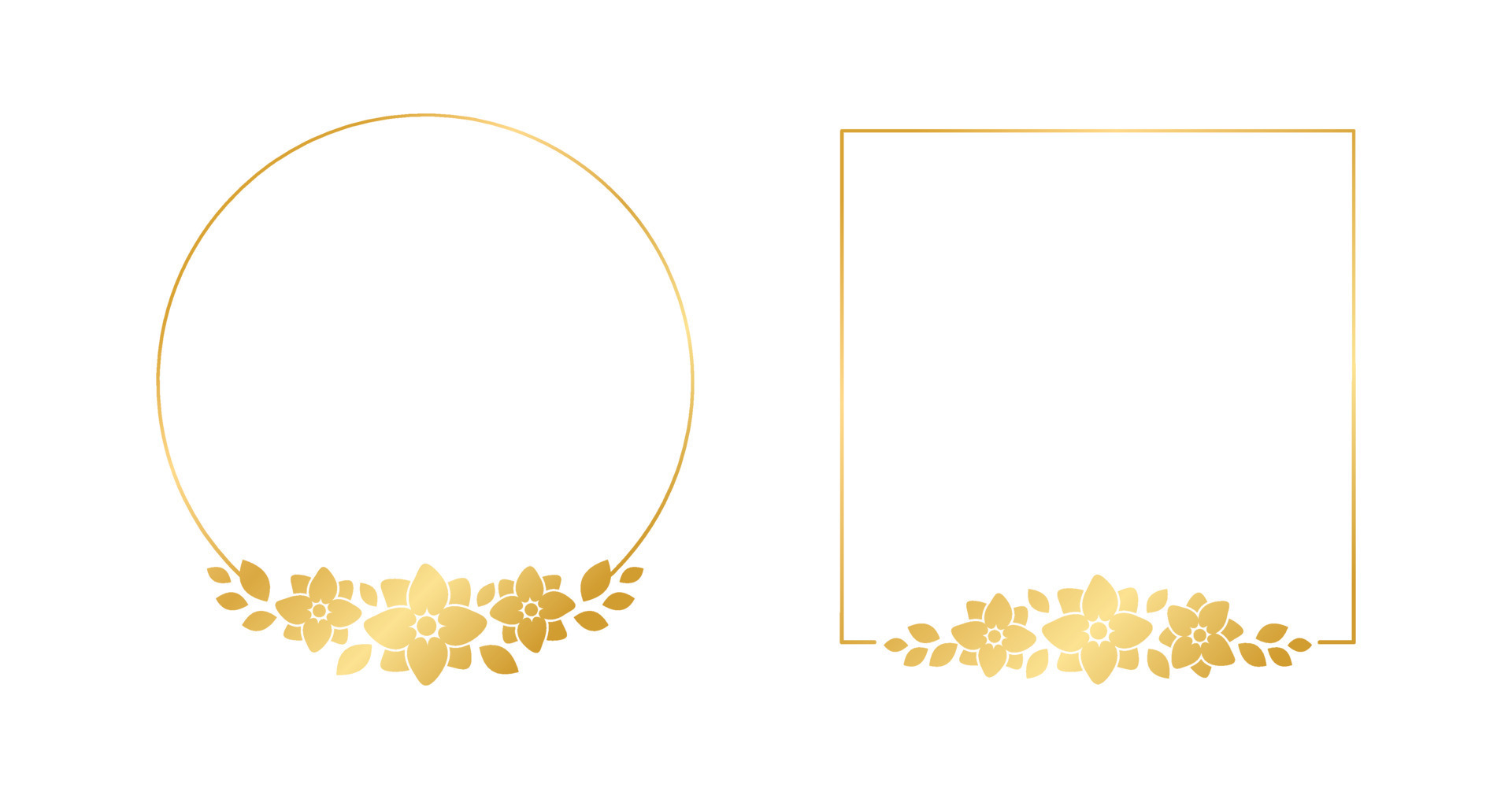 Gold geometric floral frame template set. Luxury golden frame border