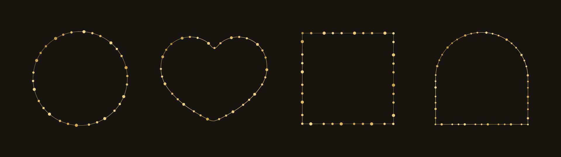 Gold Christmas Fairy Lights Frame Border Set. Abstract geometric golden dots circle frame collection. vector