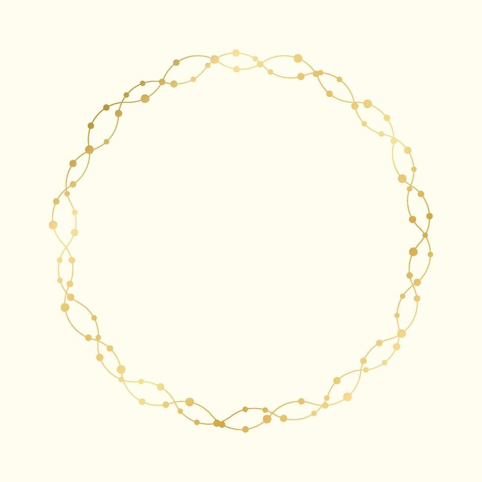 Gold Round Christmas Fairy Lights Frame Border. Abstract golden dots circle frame. vector