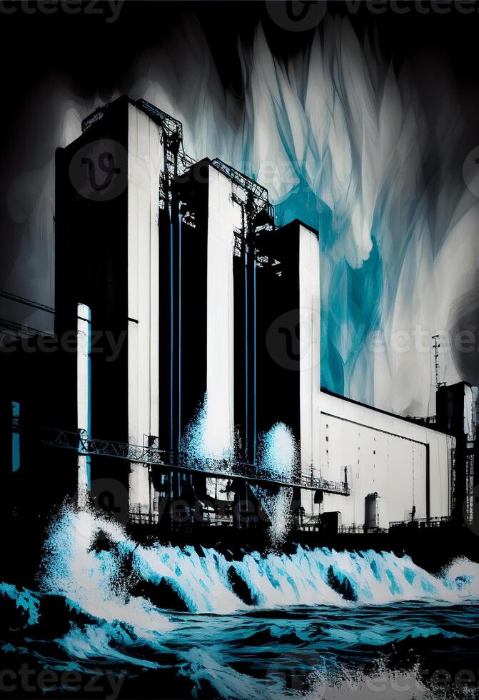 un imagen tomado desde fábrica con grande cantidad de agua. generativo ai. foto