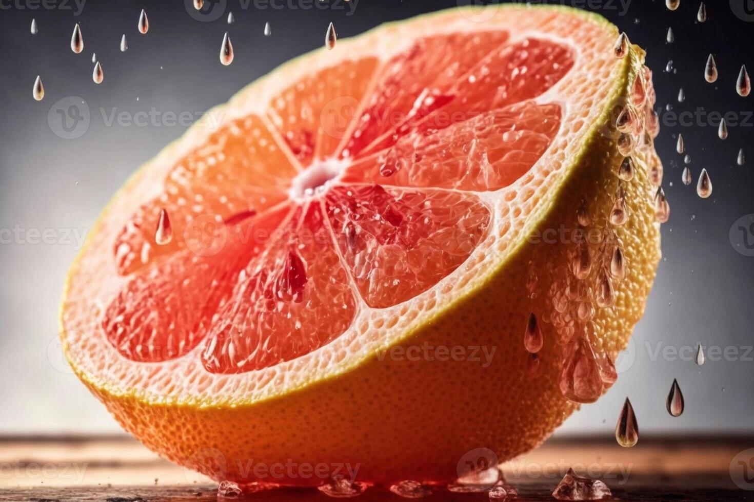 there is a grapefruit that being dropped by the water. . photo