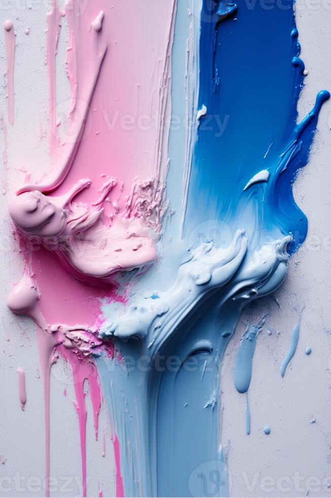 close up of a painting with pink and blue paint. . photo