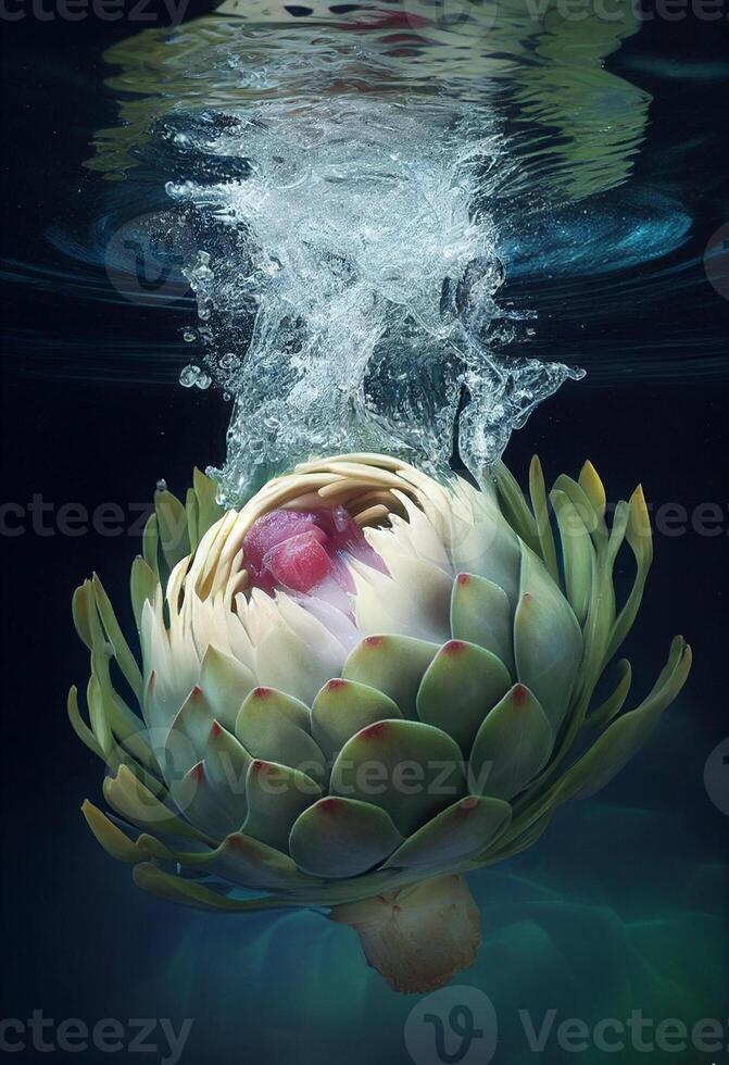 there is a large flower floating in the water with bubbles. . photo