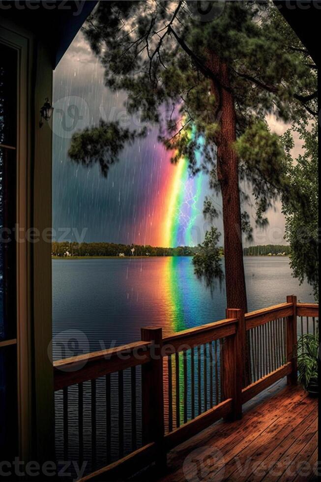 a rainbow - colored. . photo