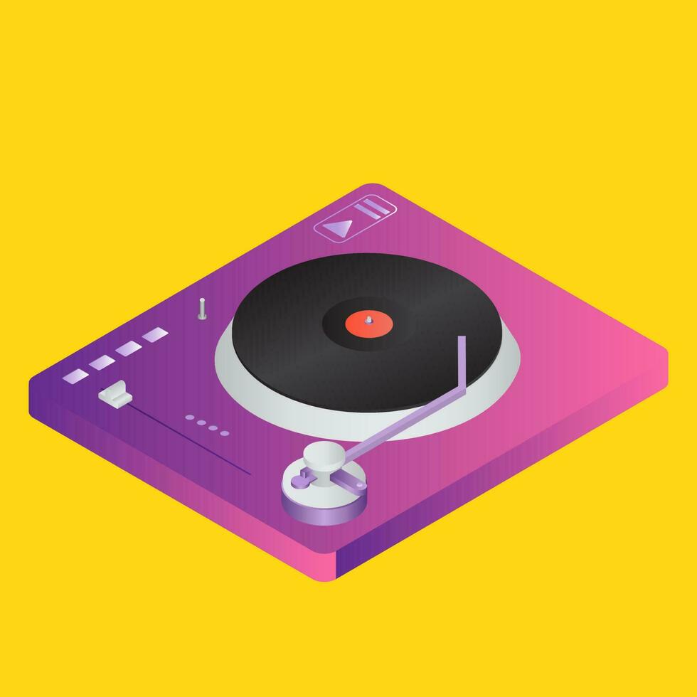 3D illustration of vinyl player on yellow background, vector