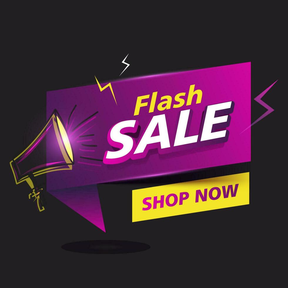 Advertising glossy Flash Sale poster or banner design with black abstract background. vector