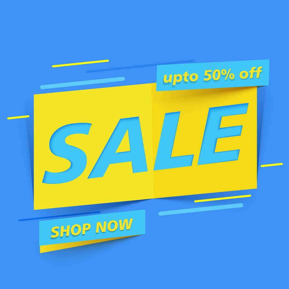 Blue abstract geometric background with 50 discount offer for Sale poster or banner design. vector