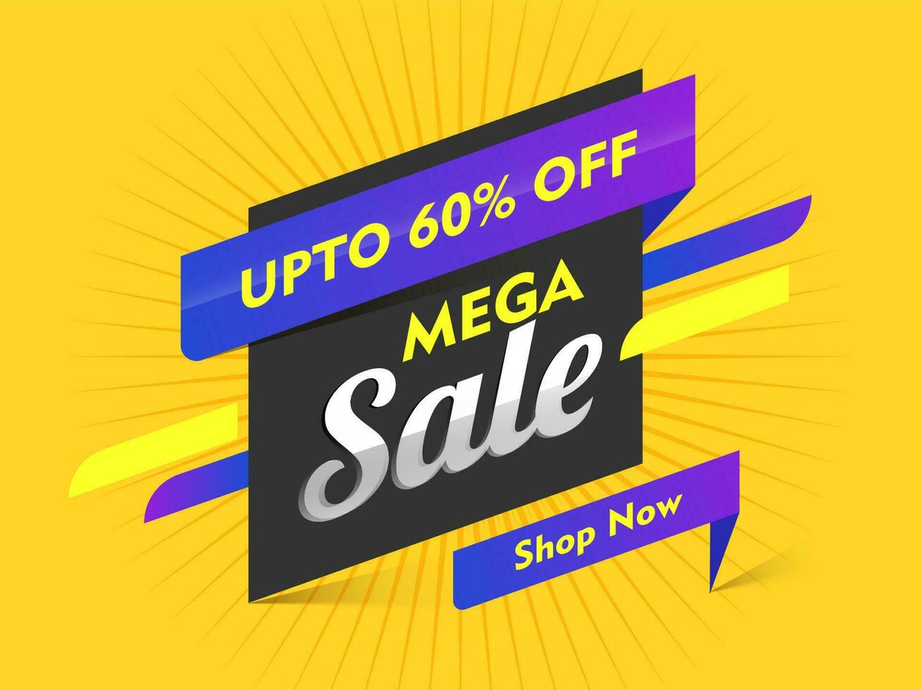 Mega Sale poster or banner design with 60 discount offer on yelloow abstract background. vector