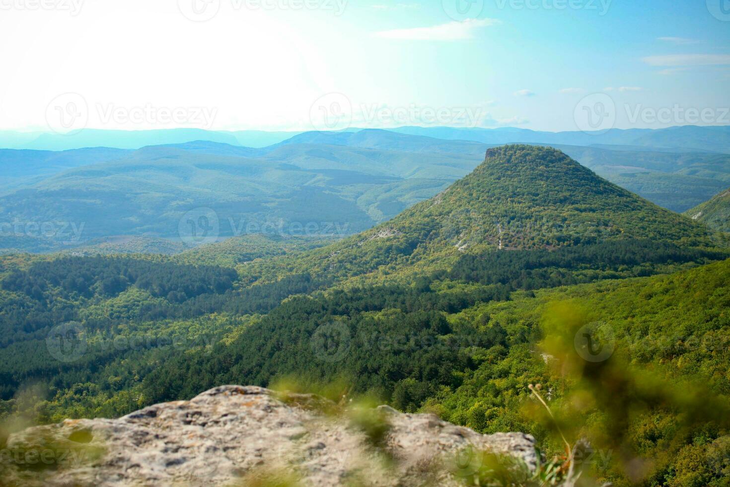 View of the Tepe-Kermen mountains. Bakhchisarai region. Crimea. Panorama photo