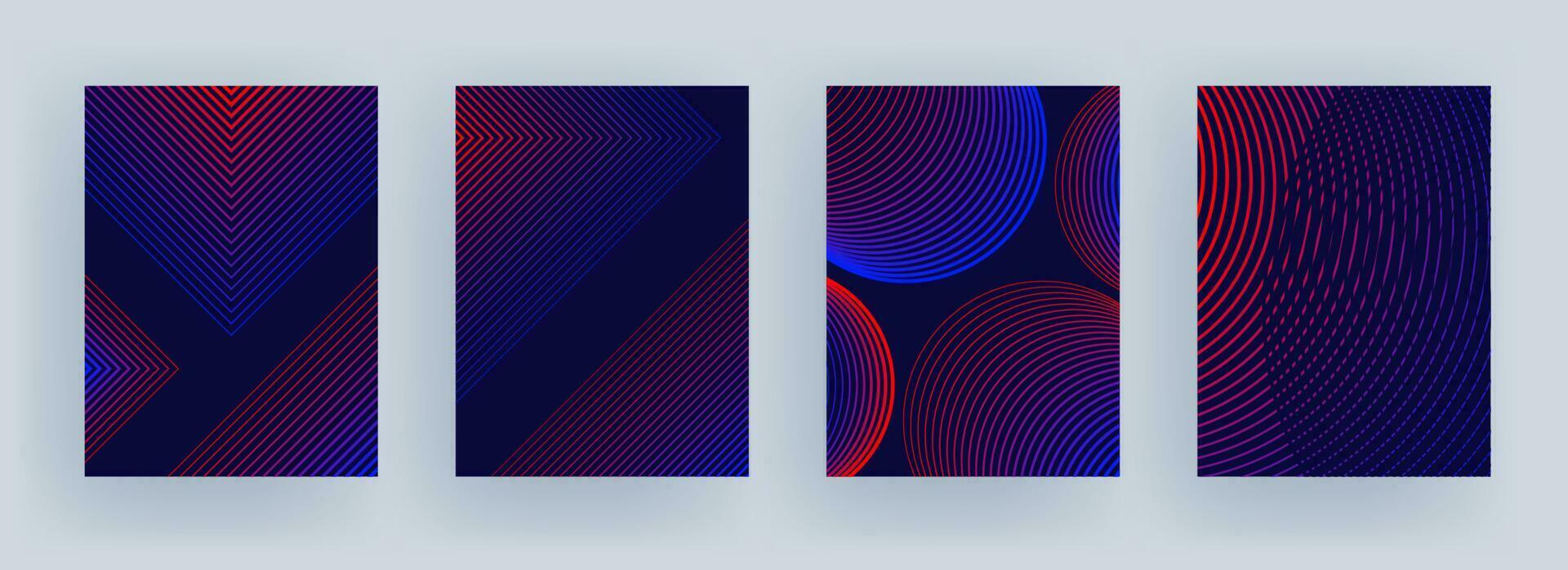 Blue and red color stripe pattern in different style on purple background. vector