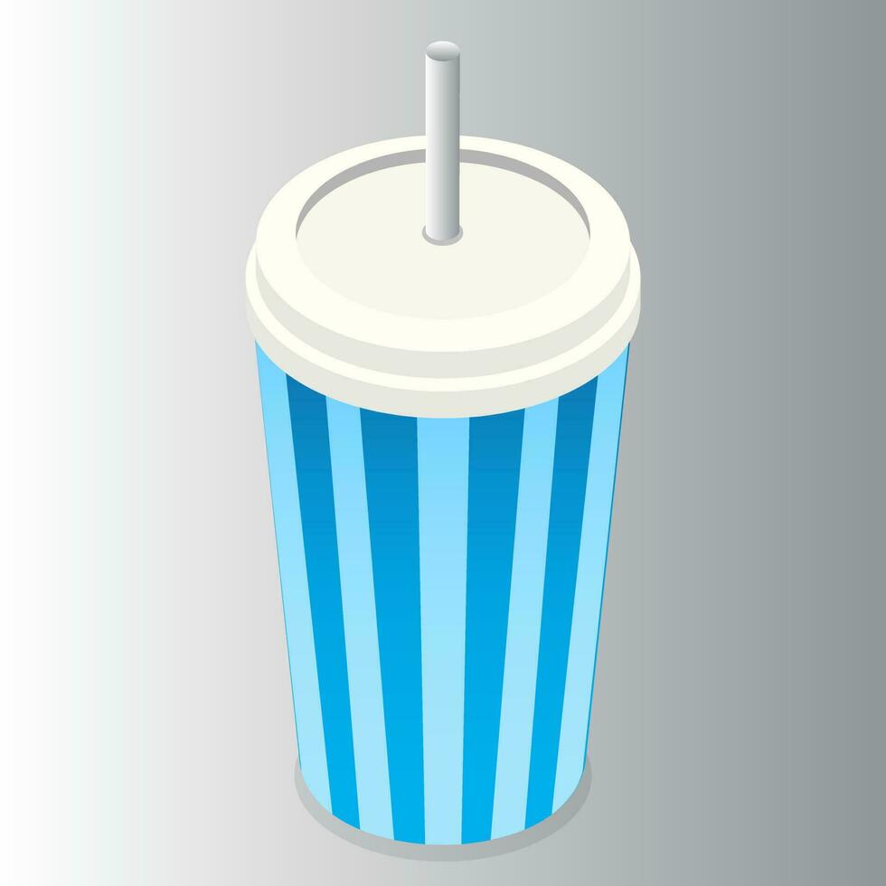 Realistic soft drink disposable glass on grey background. vector
