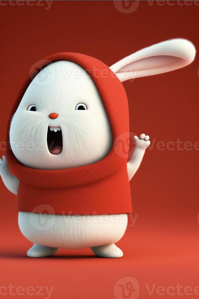 cartoon bunny wearing a red hoodie. . photo