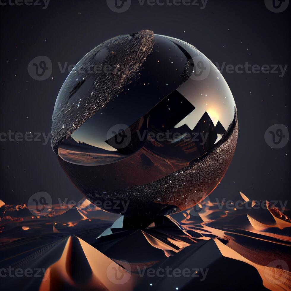 glass ball sitting on top of a desert. . photo