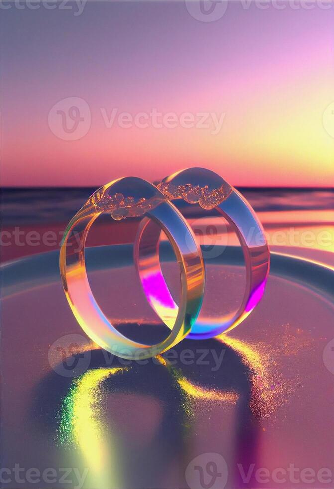 couple of rings sitting on top of a table. . photo