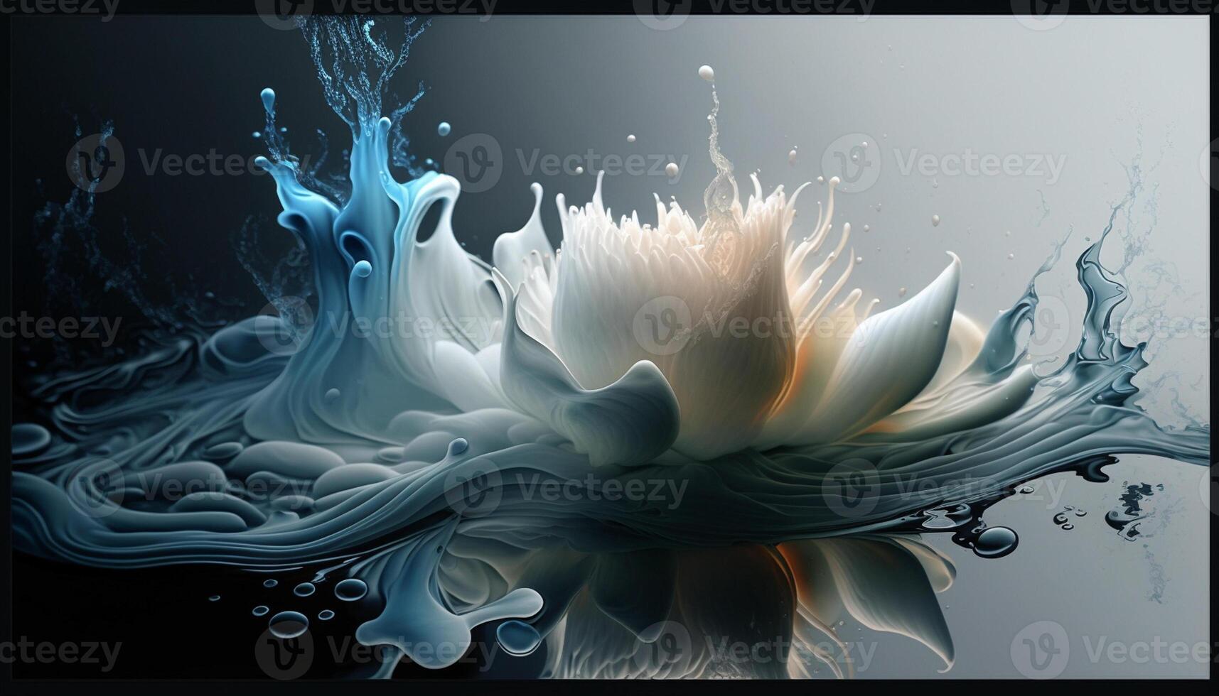 there is a white flower with blue water splashes on it. . photo