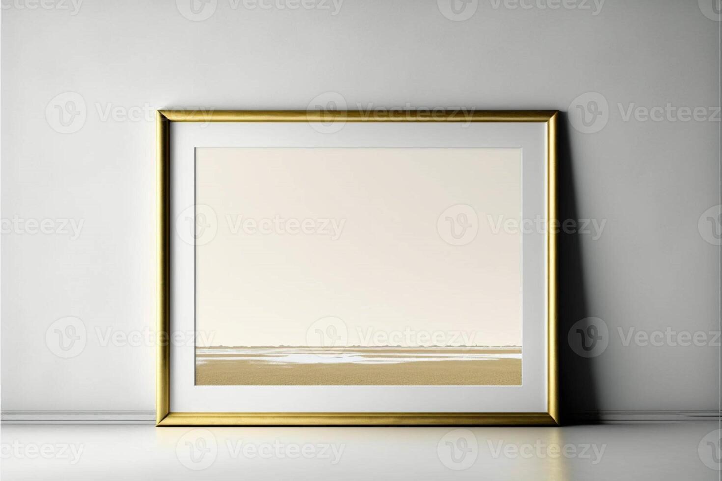 picture frame sitting on top of a floor next to a wall. . photo