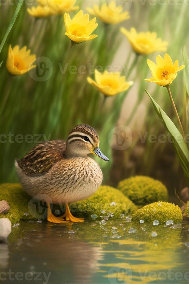 duck that is standing in the water. . photo