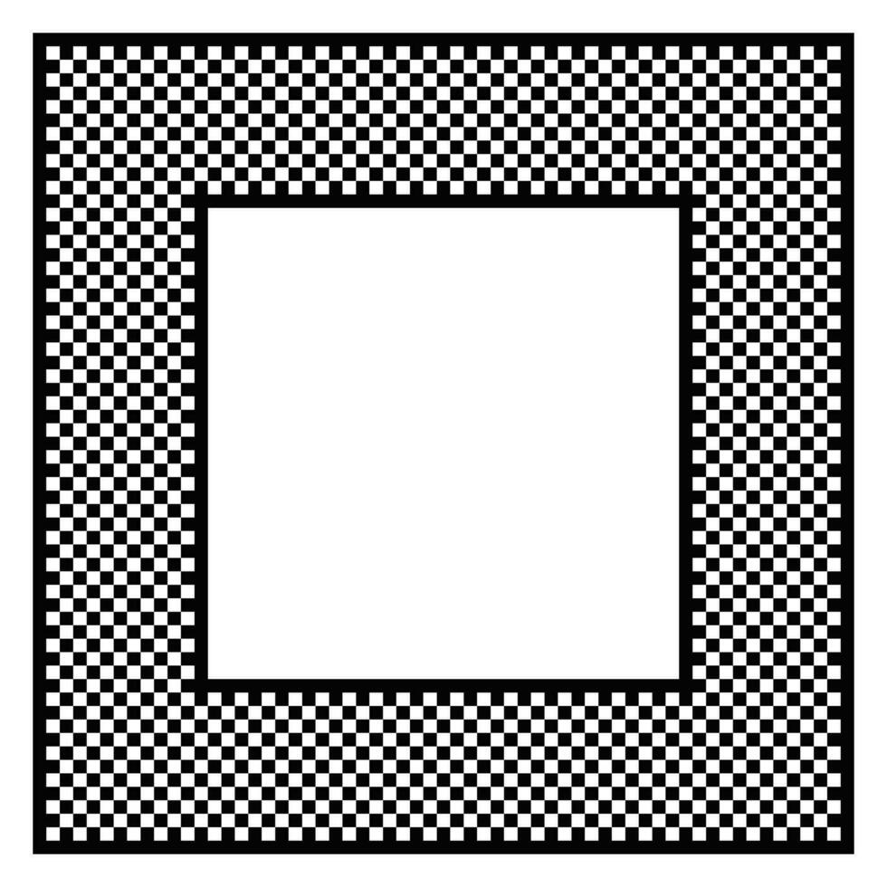Black and white checkered square frame. Chequered squarish border vector illustration.