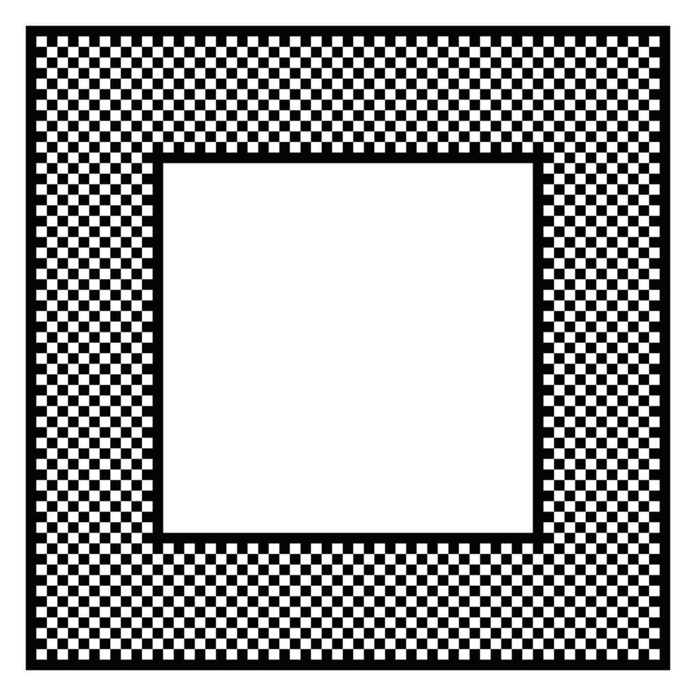 Black and white checkered square frame. Chequered squarish border vector illustration.