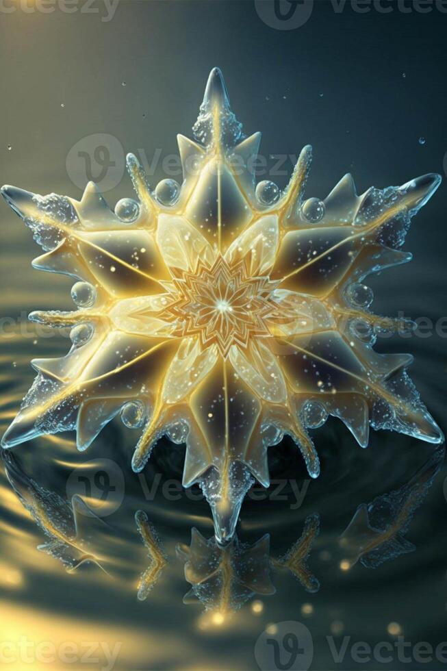 snowflake floating on top of a body of water. . photo