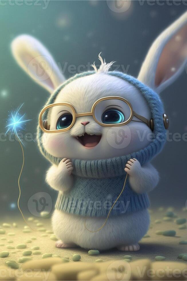cartoon bunny wearing glasses and a sweater. . photo