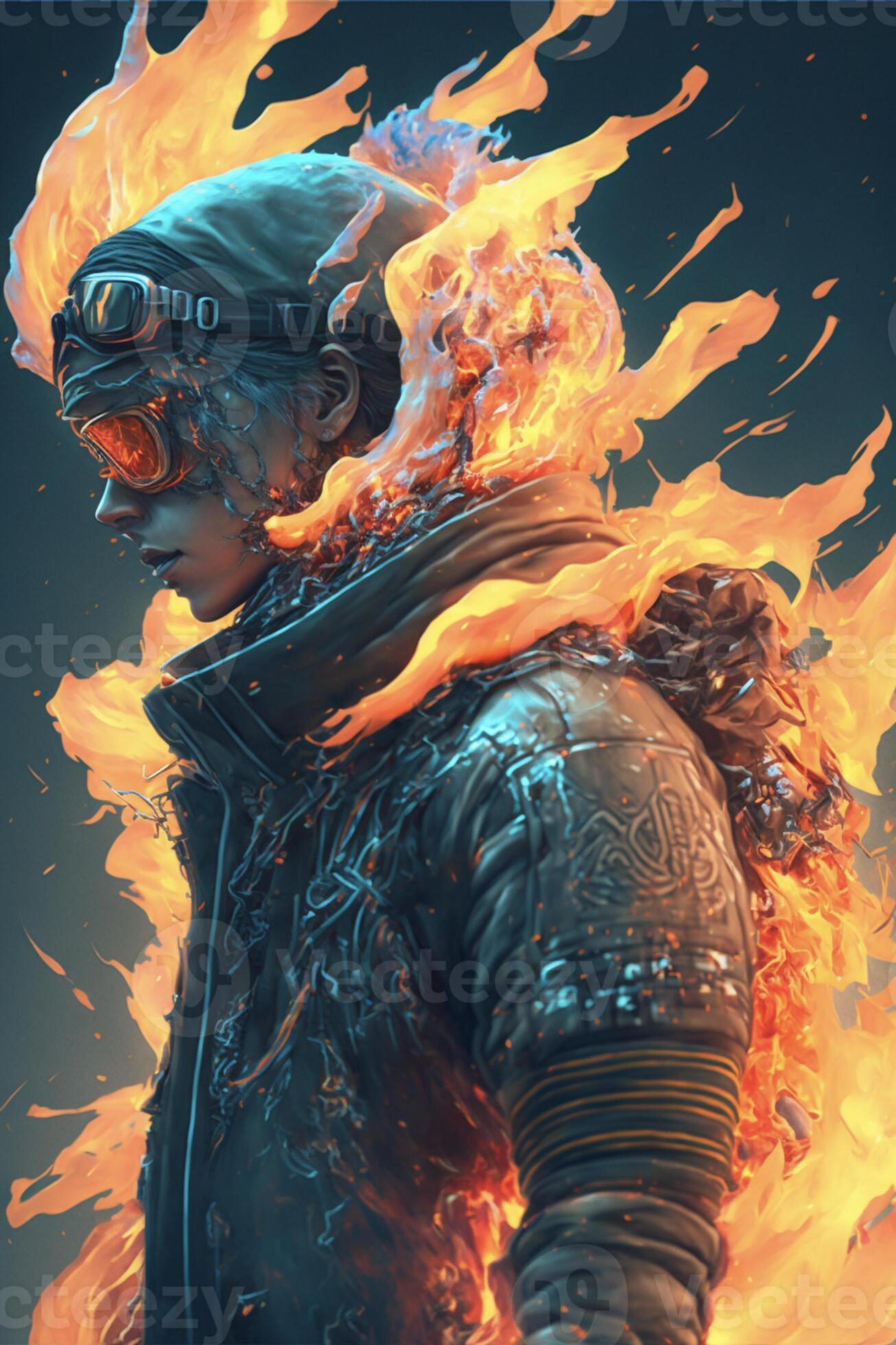 man that is standing in front of a fire. . 23880220 Stock Photo at Vecteezy