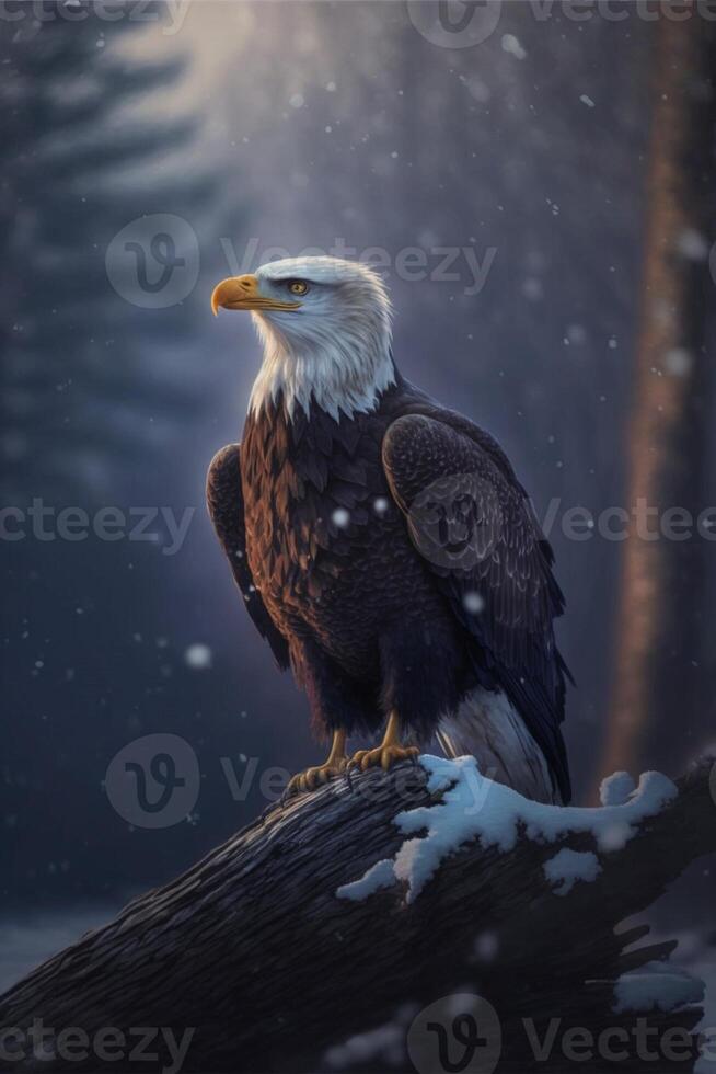 bald eagle sitting on top of a tree branch. . photo