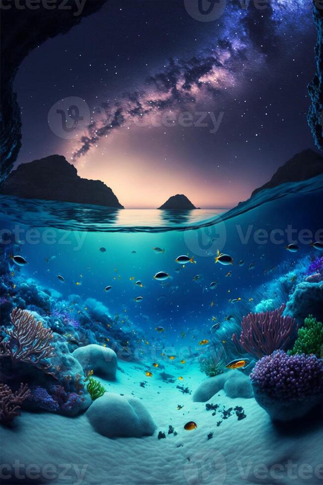 view of the ocean from under the water. . photo