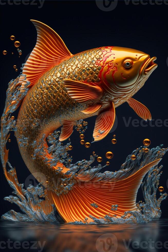 gold fish jumping out of the water. generative ai. 23880306 Stock Photo