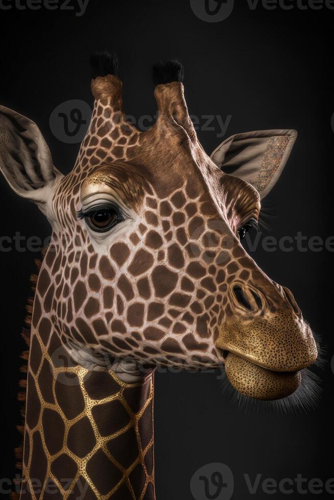 close up of a giraffe looking at the camera. . photo